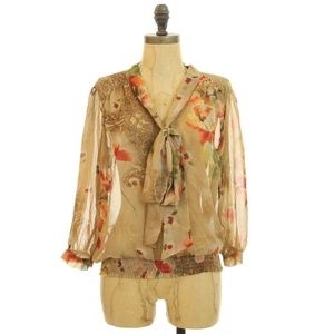 Gibson Nordstrom Sheer Floral Top Tie Front Lace